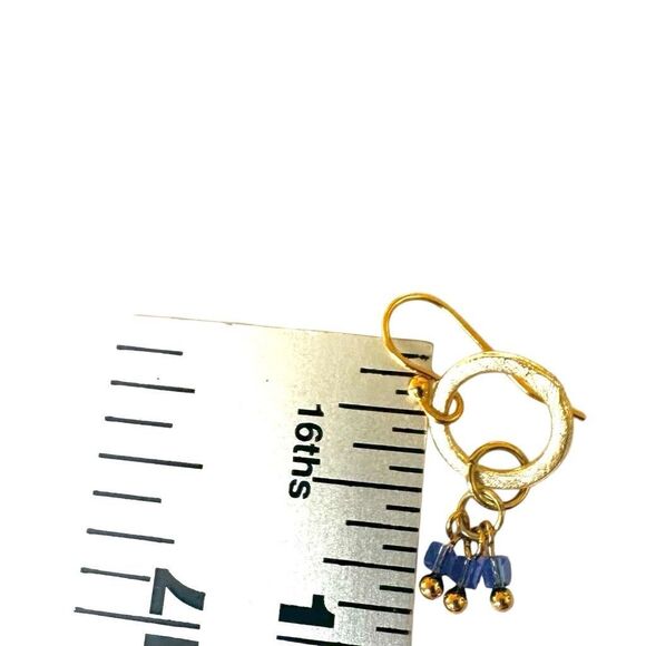 Elaine Chu Handcrafted Gold & Blue Beaded Dangle Earrings - Picture 7 of 8